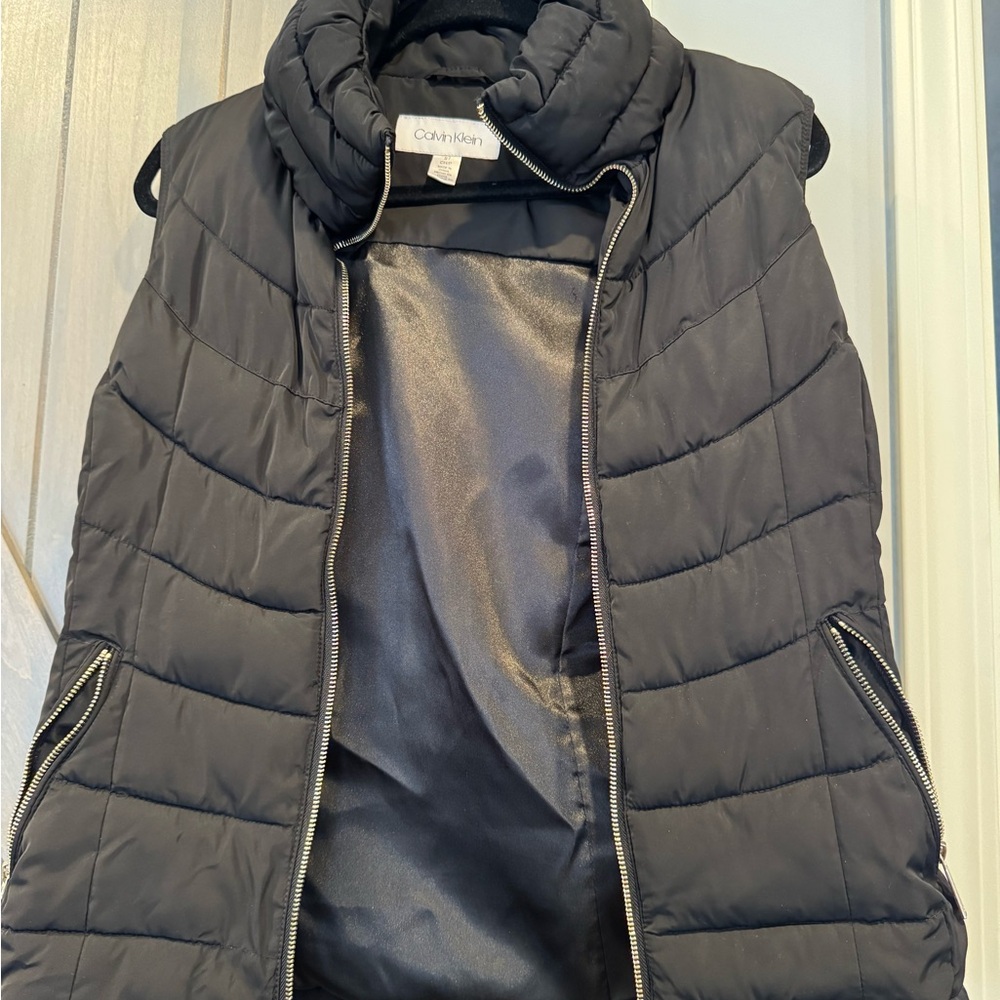 Calvin Klein Black Quilted Vest with High Collar